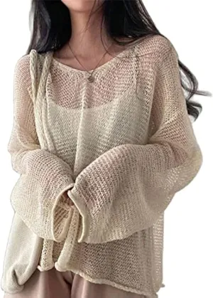 Sumleno 2025 Fairycore Cottagecore Clothing Fairy Grunge Aesthetic Crochet Top for Women Knitted Hollow Out Sweater Pullover