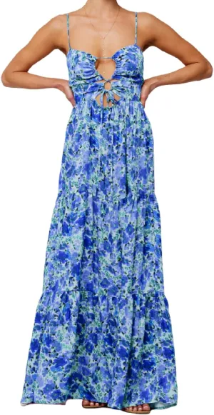 Summer Floral Sundress for Women Spaghetti Straps Hollow Out Tie Front Maxi Dress Flowy Smocked Bohemia Dress
