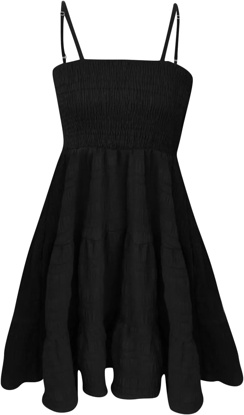 Summer Spaghetti Strap Dresses for Women Sleeveless Square Neck Mini Dress Swing A Line Short Dress Beach Sundresses