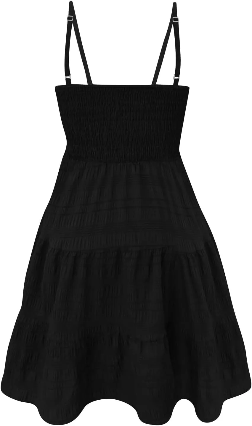 Summer Spaghetti Strap Dresses for Women Sleeveless Square Neck Mini Dress Swing A Line Short Dress Beach Sundresses