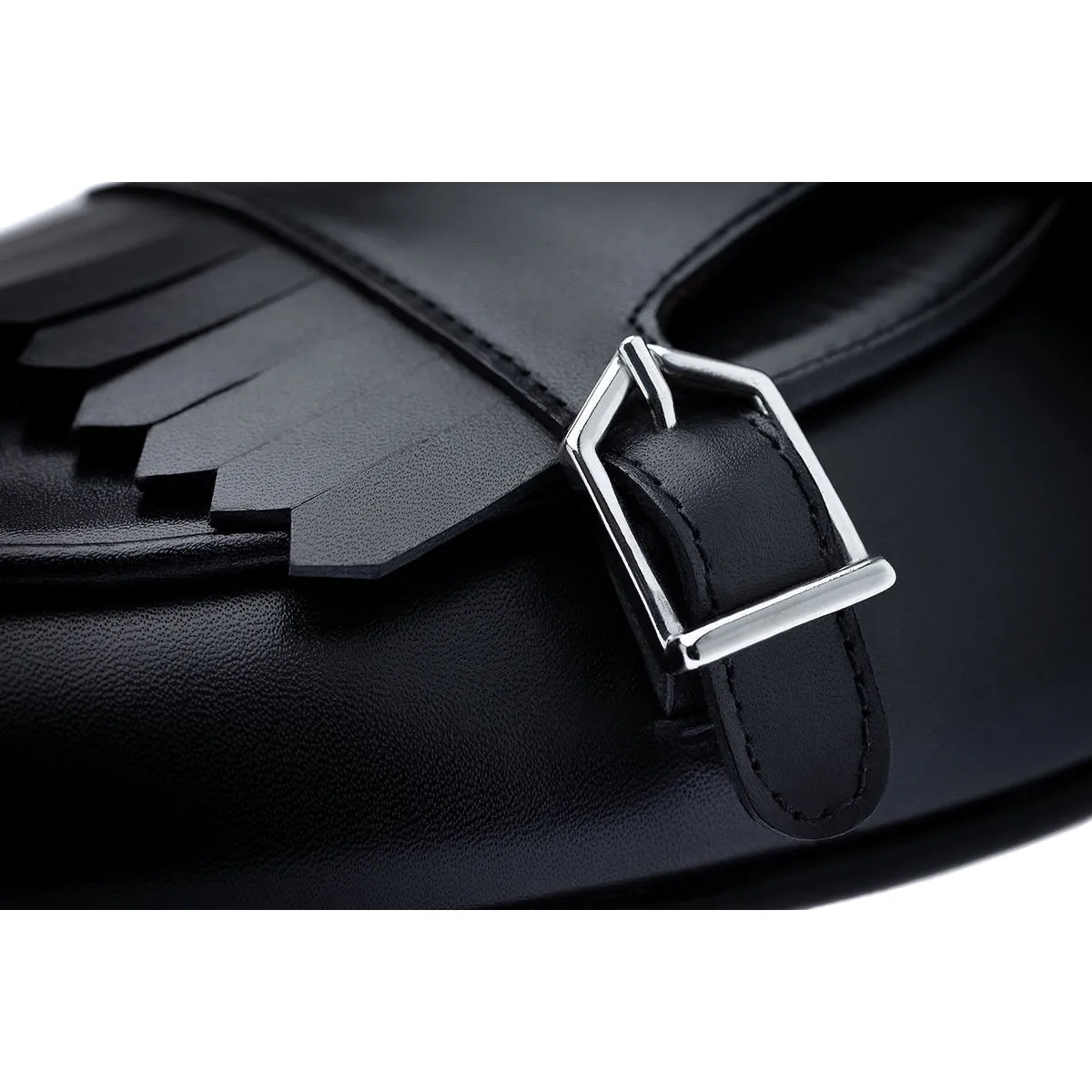 SUPERGLAMOUROUS TANGERINE 7.1 Men's Shoes Black Nappa Leather Monk Belgian Loafers (SPGM1163)