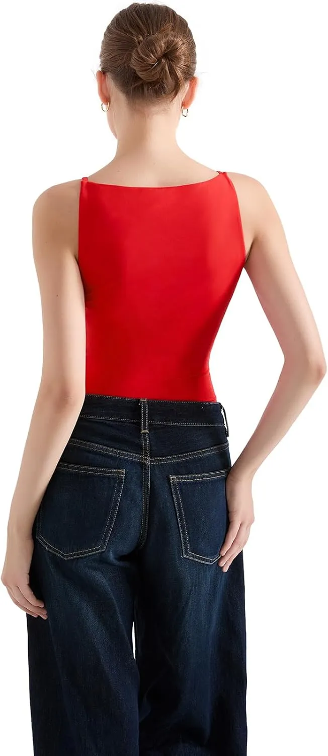 SUUKSESS Women Double Lined Boat Neck Tank Tops 2025 Y2K Going Out Basic Cami Shirts
