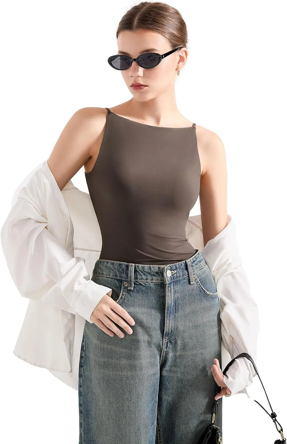 SUUKSESS Women Double Lined Boat Neck Tank Tops 2025 Y2K Going Out Basic Cami Shirts