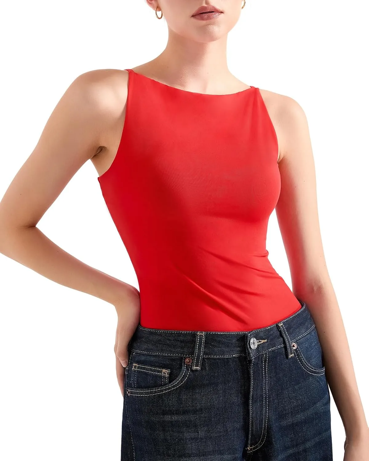 SUUKSESS Women Double Lined Boat Neck Tank Tops 2025 Y2K Going Out Basic Cami Shirts