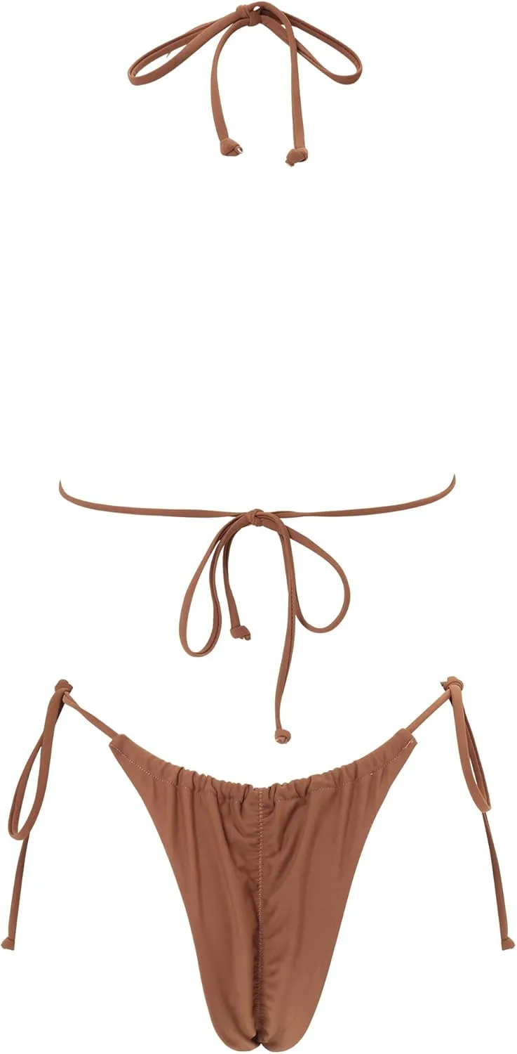 SUUKSESS Women String Bikini Set Tie Side Thong Sexy Halter Swimsuits 2 Pieces