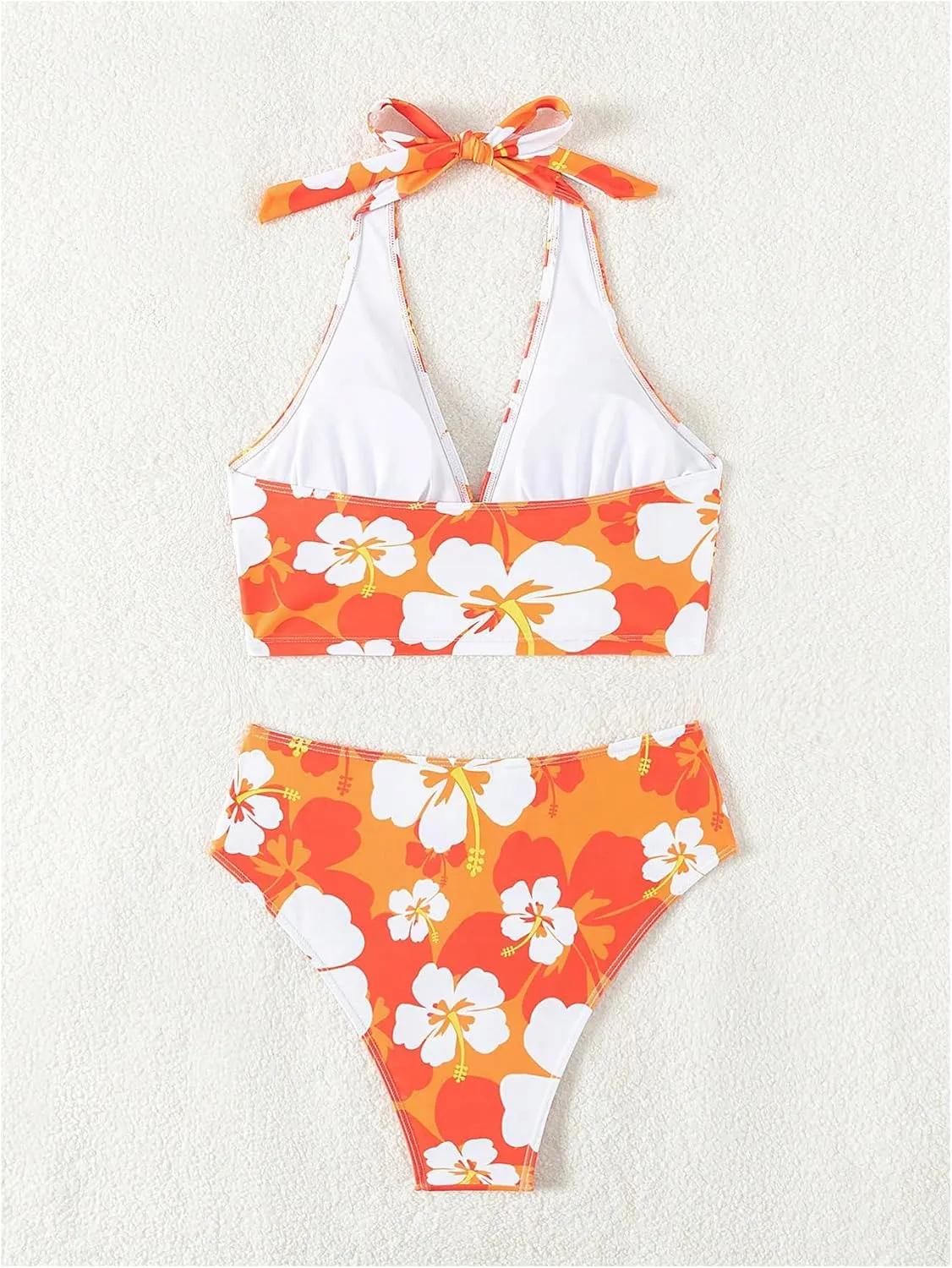SweatyRocks Women's Floral Print 2 Piece Swimsuit Tie Side Halter High Waisted Bikini Bathing Suit