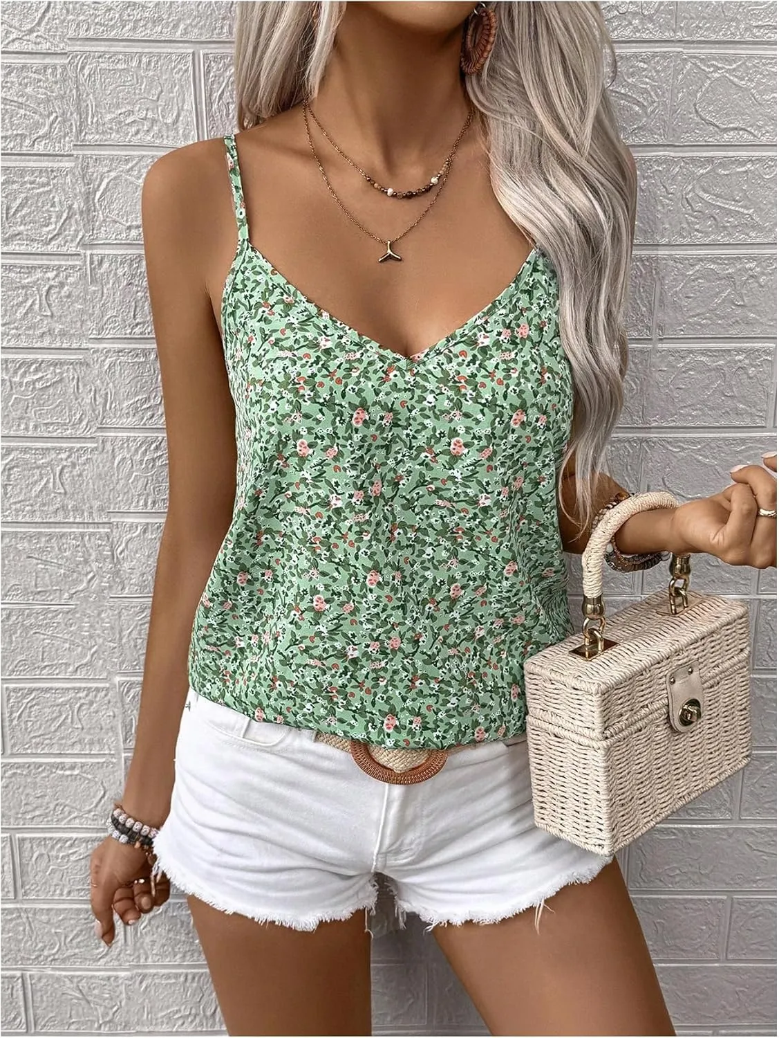 SweatyRocks Women's Floral Print Backless Camisole V Neck Sleeveless Boho Summer Tops