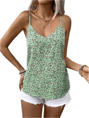 SweatyRocks Women's Floral Print Backless Camisole V Neck Sleeveless Boho Summer Tops