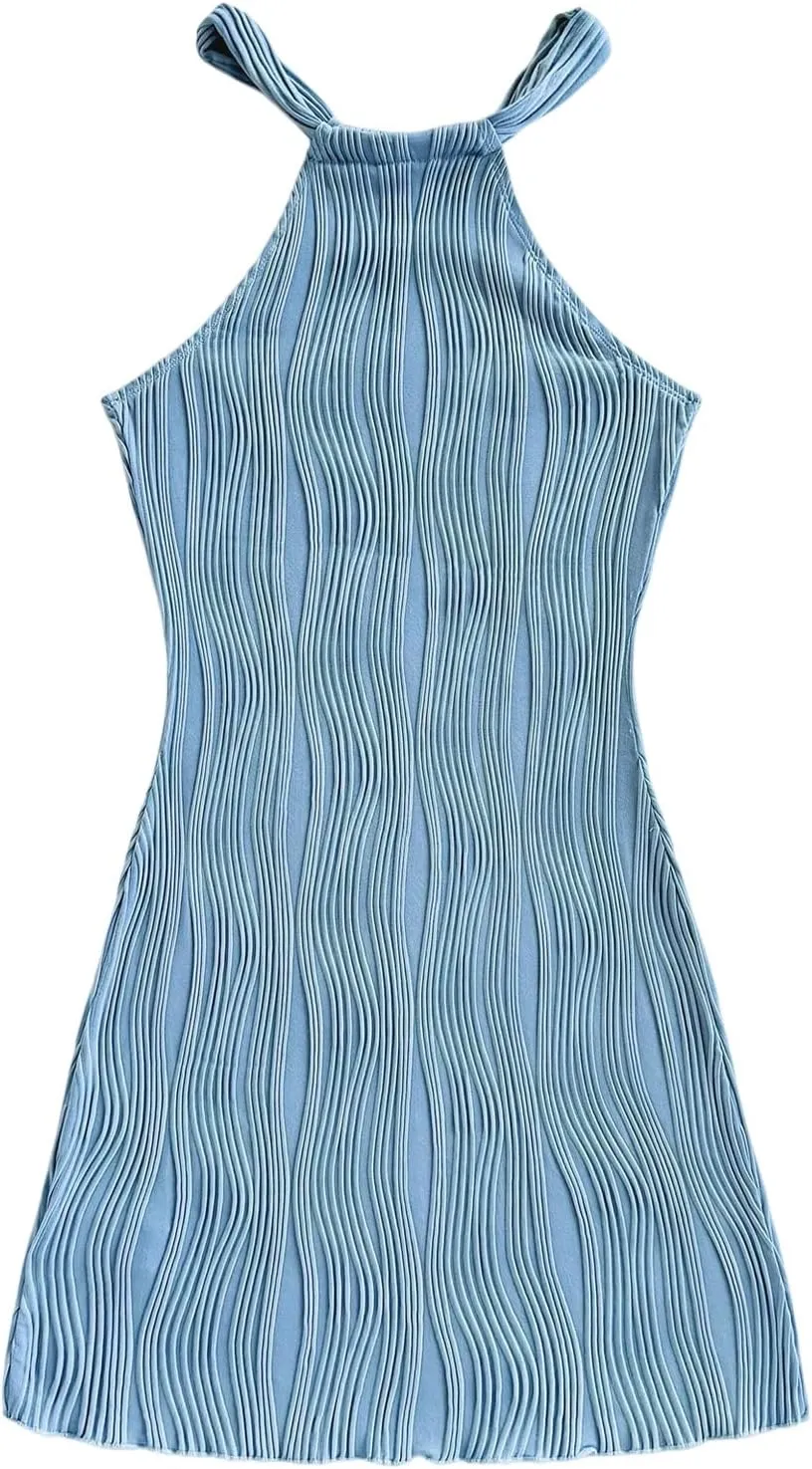SweatyRocks Women's Halter Dresses Mini Sleeveless Sundress Casual Slim Fit Short Dresses