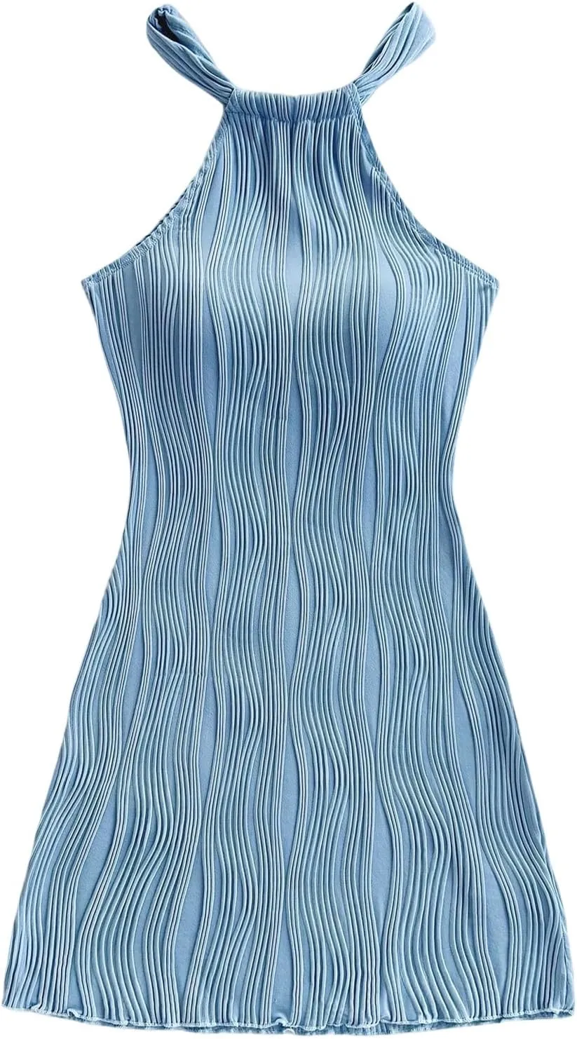 SweatyRocks Women's Halter Dresses Mini Sleeveless Sundress Casual Slim Fit Short Dresses