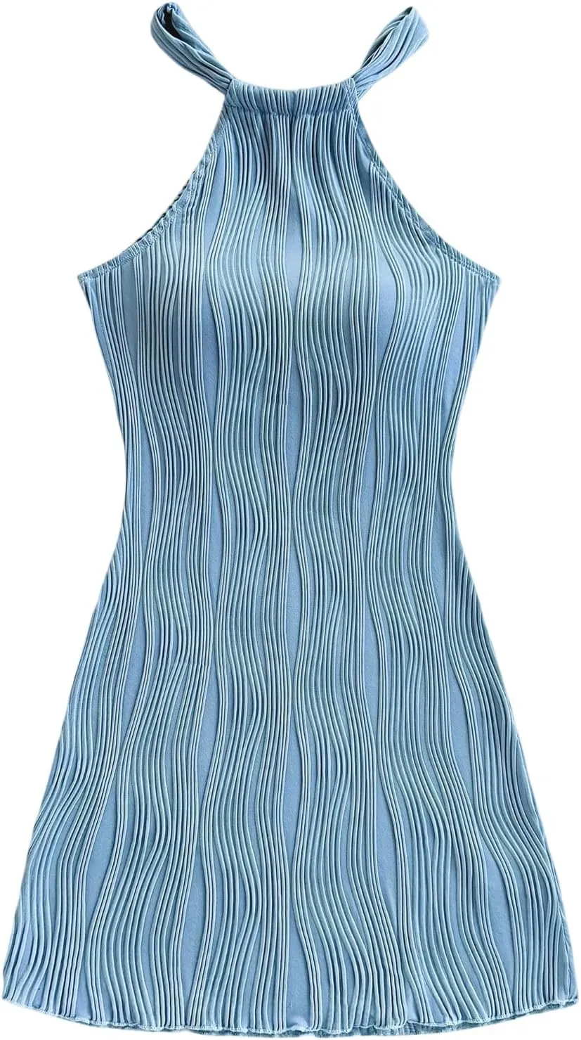 SweatyRocks Women's Halter Dresses Mini Sleeveless Sundress Casual Slim Fit Short Dresses