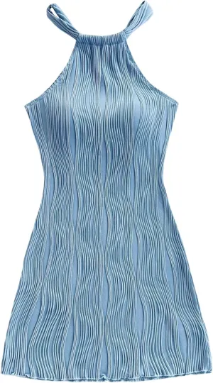 SweatyRocks Women's Halter Dresses Mini Sleeveless Sundress Casual Slim Fit Short Dresses