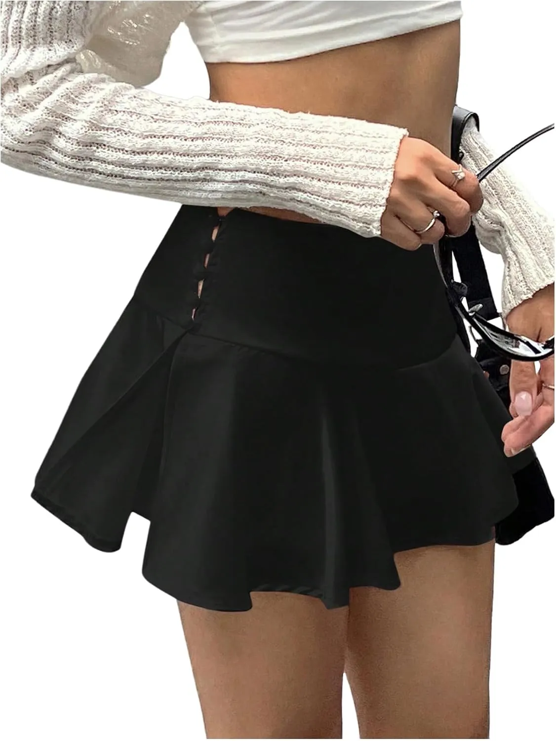 SweatyRocks Women's Ruffled Mini Skorts Skirt Shorts Low Waist A Line Y2K Summer Satin Skorts