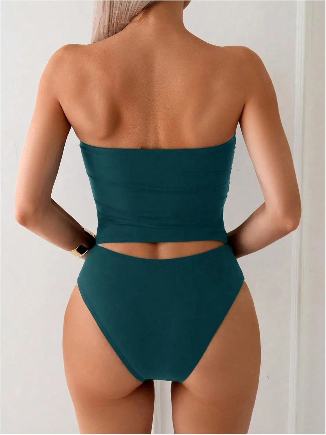 SweatyRocks Women's Swimsuit Ruched Strapless Bandeau Bikini Sets 2 Piece Bathing Suit