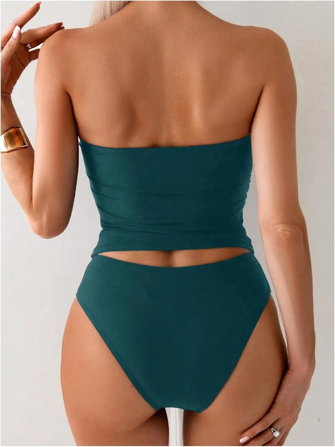 SweatyRocks Women's Swimsuit Ruched Strapless Bandeau Bikini Sets 2 Piece Bathing Suit