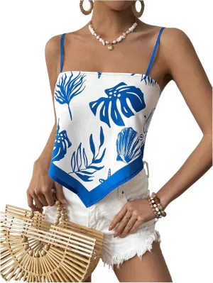 SweatyRocks Women's Tribal Floral Print Backless Camisole Tie Knot Sleeveless Vacation Boho Tops