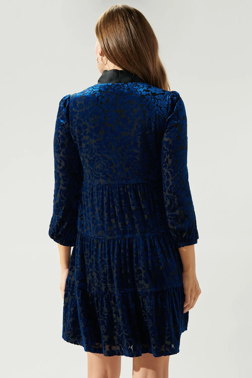 Sweet as a Rose Tie Neck Velvet Tiered Dress