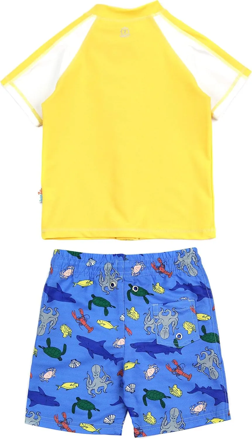 SwimZip Boys' Short Sleeve Rash Guard & Swim Shorts Set - UPF 50  Sun Protection