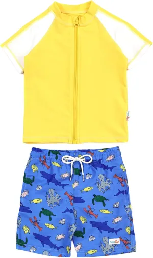 SwimZip Boys' Short Sleeve Rash Guard & Swim Shorts Set - UPF 50  Sun Protection