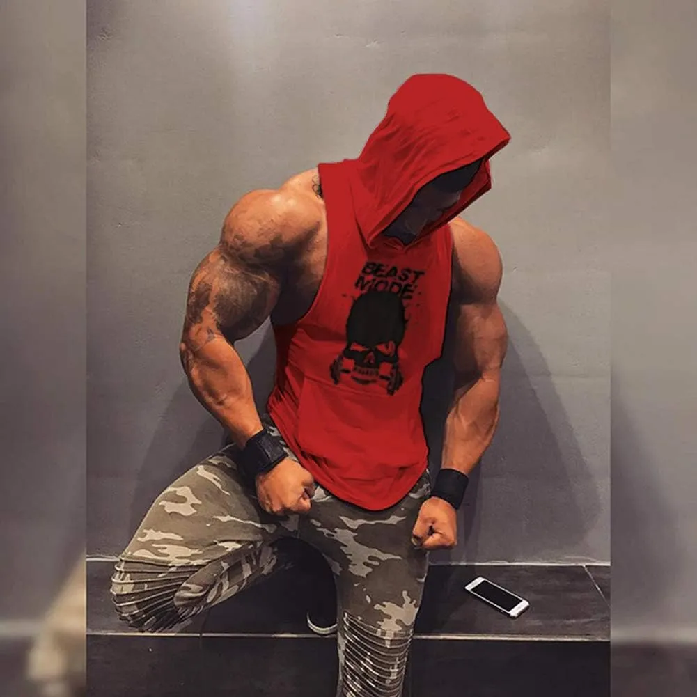 SZKANI Mens Skull Print Sleeveless Fitness Vest Bodybuilding Stringers Workout Tank Tops