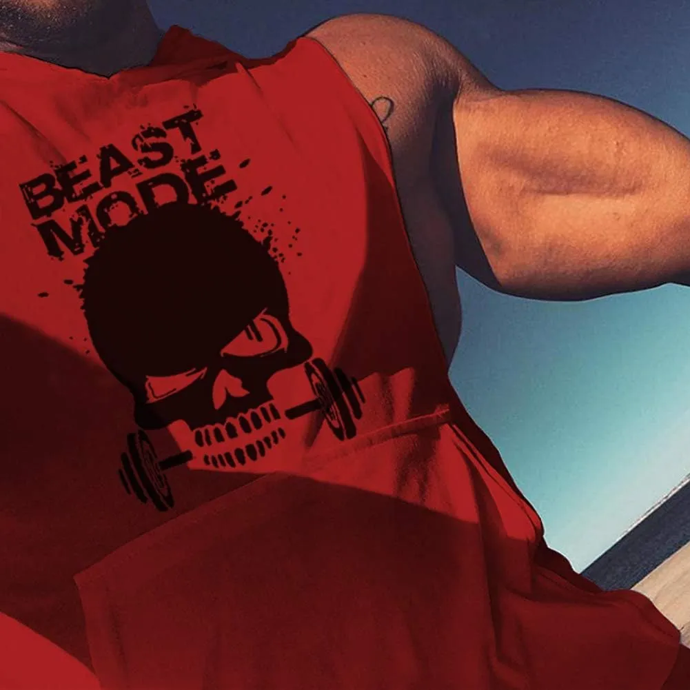 SZKANI Mens Skull Print Sleeveless Fitness Vest Bodybuilding Stringers Workout Tank Tops
