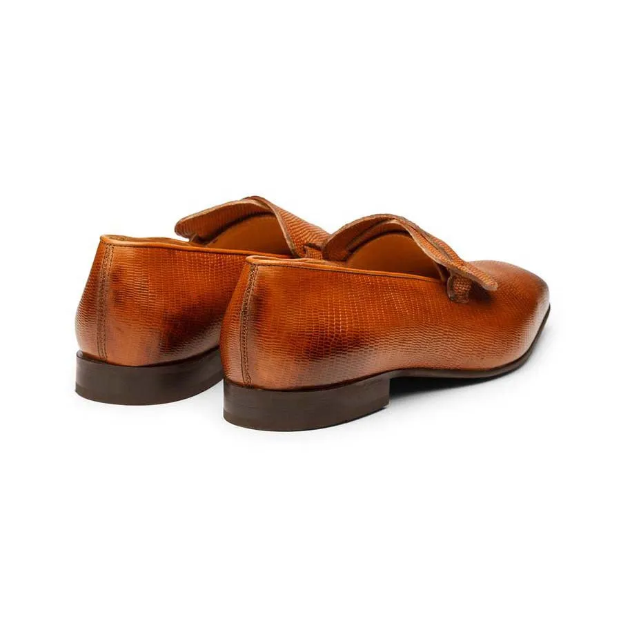 Tan Square Toe Lizard Pattern Butterfly loafers