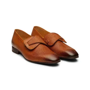 Tan Square Toe Lizard Pattern Butterfly loafers
