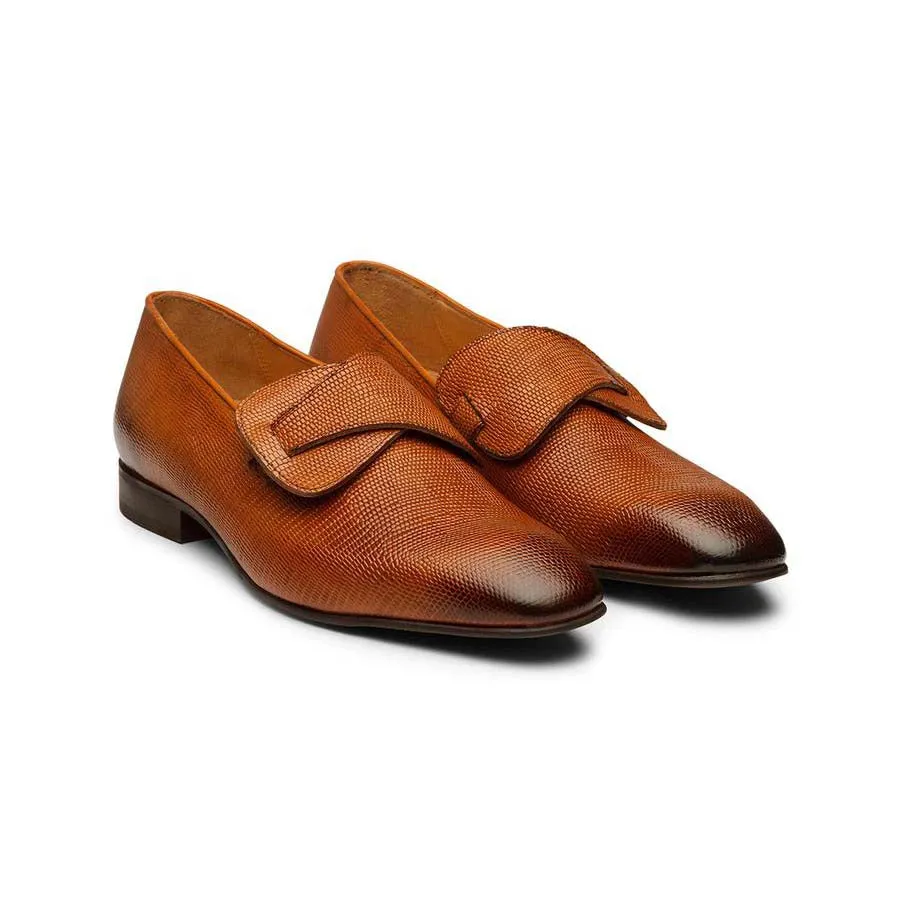 Tan Square Toe Lizard Pattern Butterfly loafers