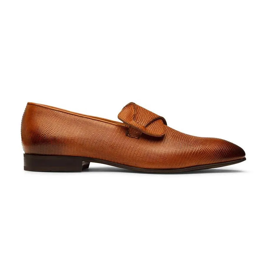 Tan Square Toe Lizard Pattern Butterfly loafers