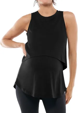 Tankaneo Womens Summer Maternity Nursing Tank Tops Sleeveless Double Layer Breastfeeding Shirt Pregnancy Clothes