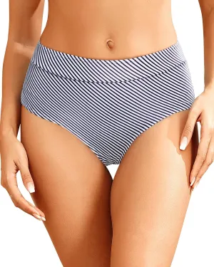 Tempt Me Women Mid Waist Bikini Bottoms - Full Coverage Bathing Suit Swim Bottom Swimsuit Swimwear