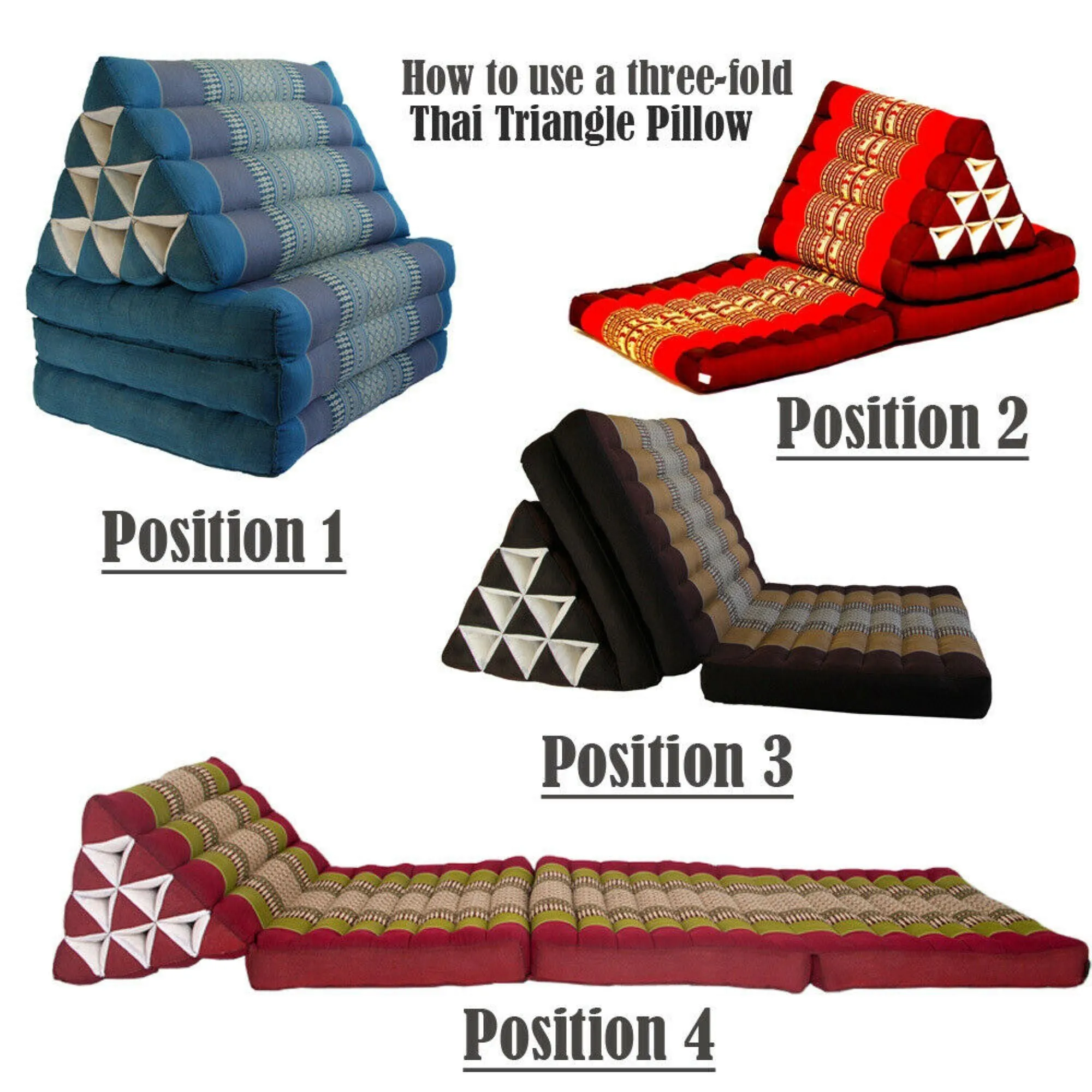 Thai kapok cushion Day bed roll out mattress 3-Folds with backrest Cushion -100% Thailand handmade Kapok-Blue