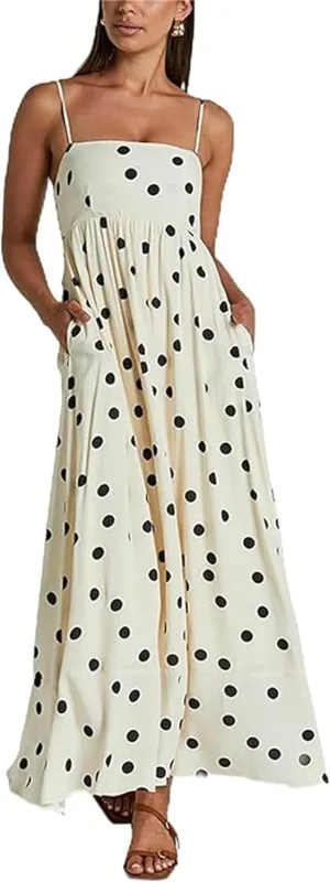 Thopavenoir Women Summer Striped Long Dress Spaghetti Strap Tiered Slip Maxi Dresses Flowy Swing Beach Vocation Sundresses