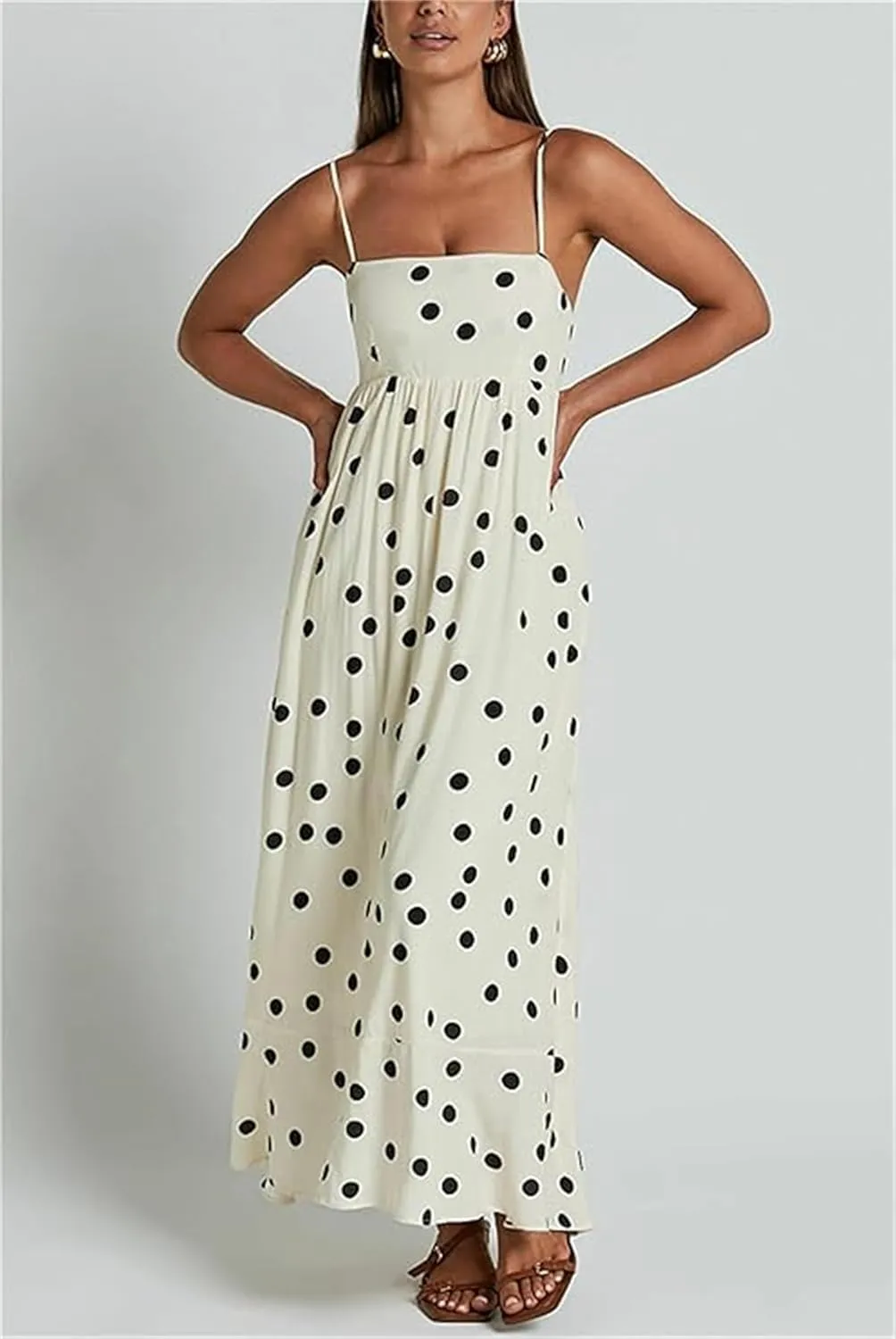 Thopavenoir Women Summer Striped Long Dress Spaghetti Strap Tiered Slip Maxi Dresses Flowy Swing Beach Vocation Sundresses