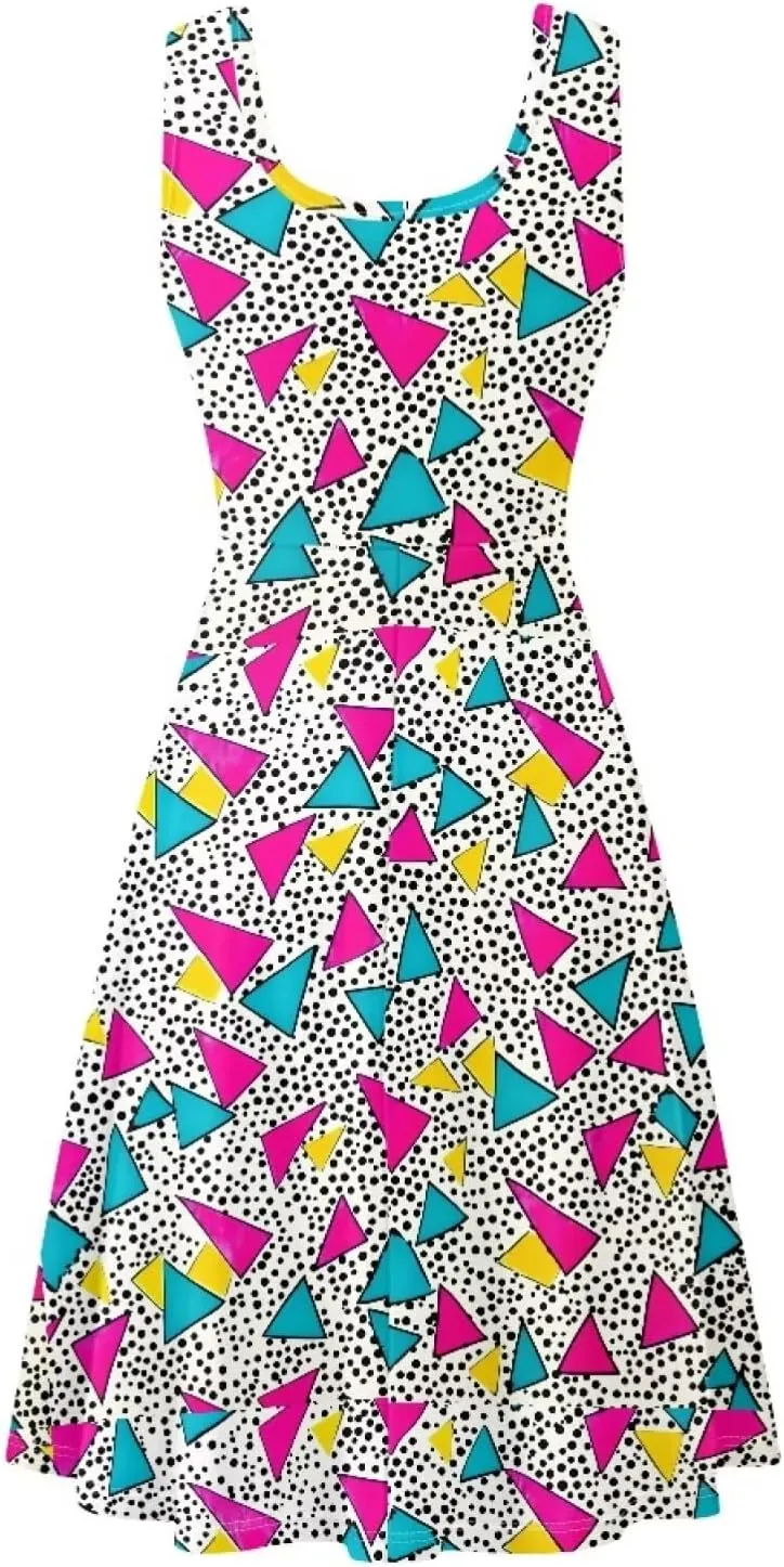 TOADDITDO Summer Sleeveless Tank Dresses Casual Floral Round Neck A-Line Tunic Dress Beach Party Mini Sundress with Pockets