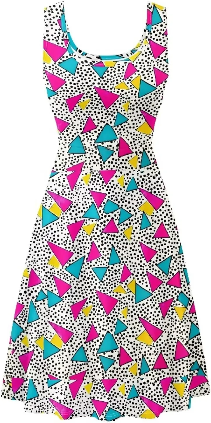 TOADDITDO Summer Sleeveless Tank Dresses Casual Floral Round Neck A-Line Tunic Dress Beach Party Mini Sundress with Pockets