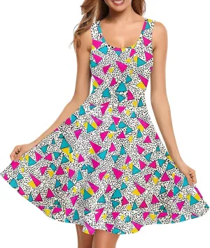 TOADDITDO Summer Sleeveless Tank Dresses Casual Floral Round Neck A-Line Tunic Dress Beach Party Mini Sundress with Pockets