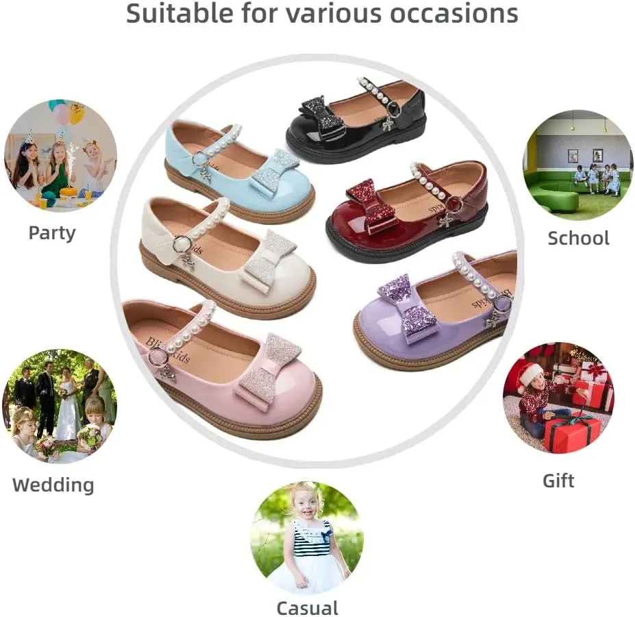 Toddler Girl's Bow Princess Dress Shoes Wedding Party Flower Girl Mary Janes Ballet Flats for Kids