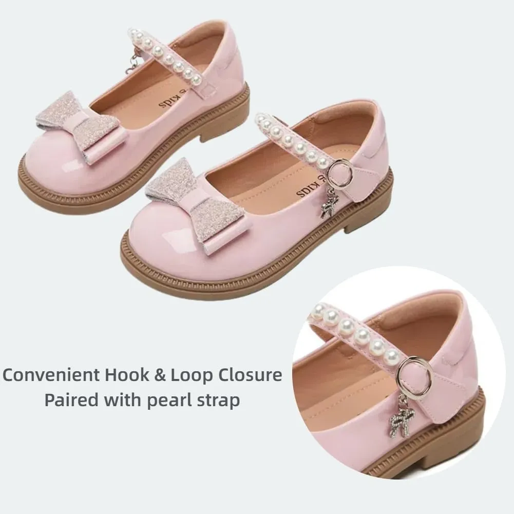 Toddler Girl's Bow Princess Dress Shoes Wedding Party Flower Girl Mary Janes Ballet Flats for Kids