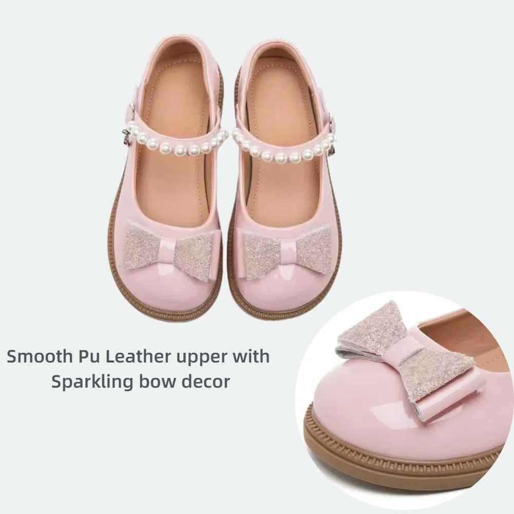 Toddler Girl's Bow Princess Dress Shoes Wedding Party Flower Girl Mary Janes Ballet Flats for Kids