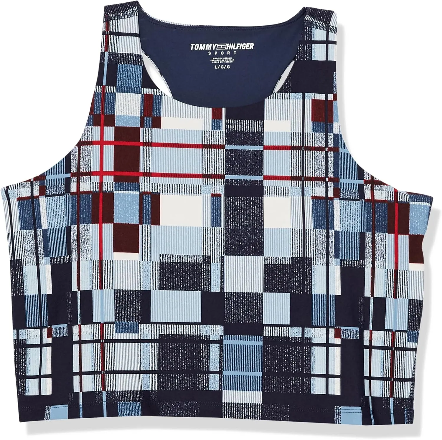 Tommy Hilfiger Women's Long Line Abstract Plaid Print Removable Cups Tank