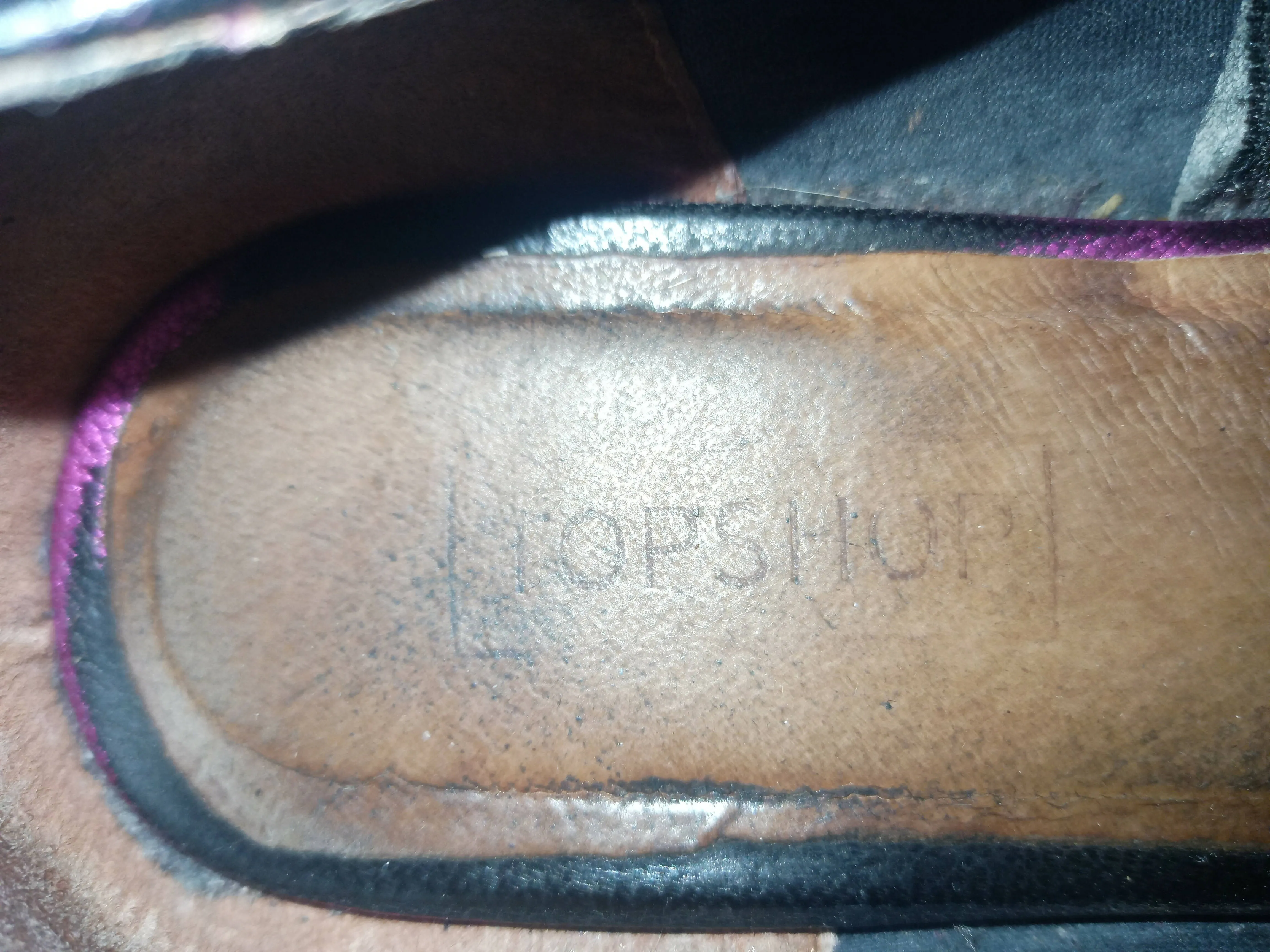 Topshop Black Leather Loafers With Gold Detail