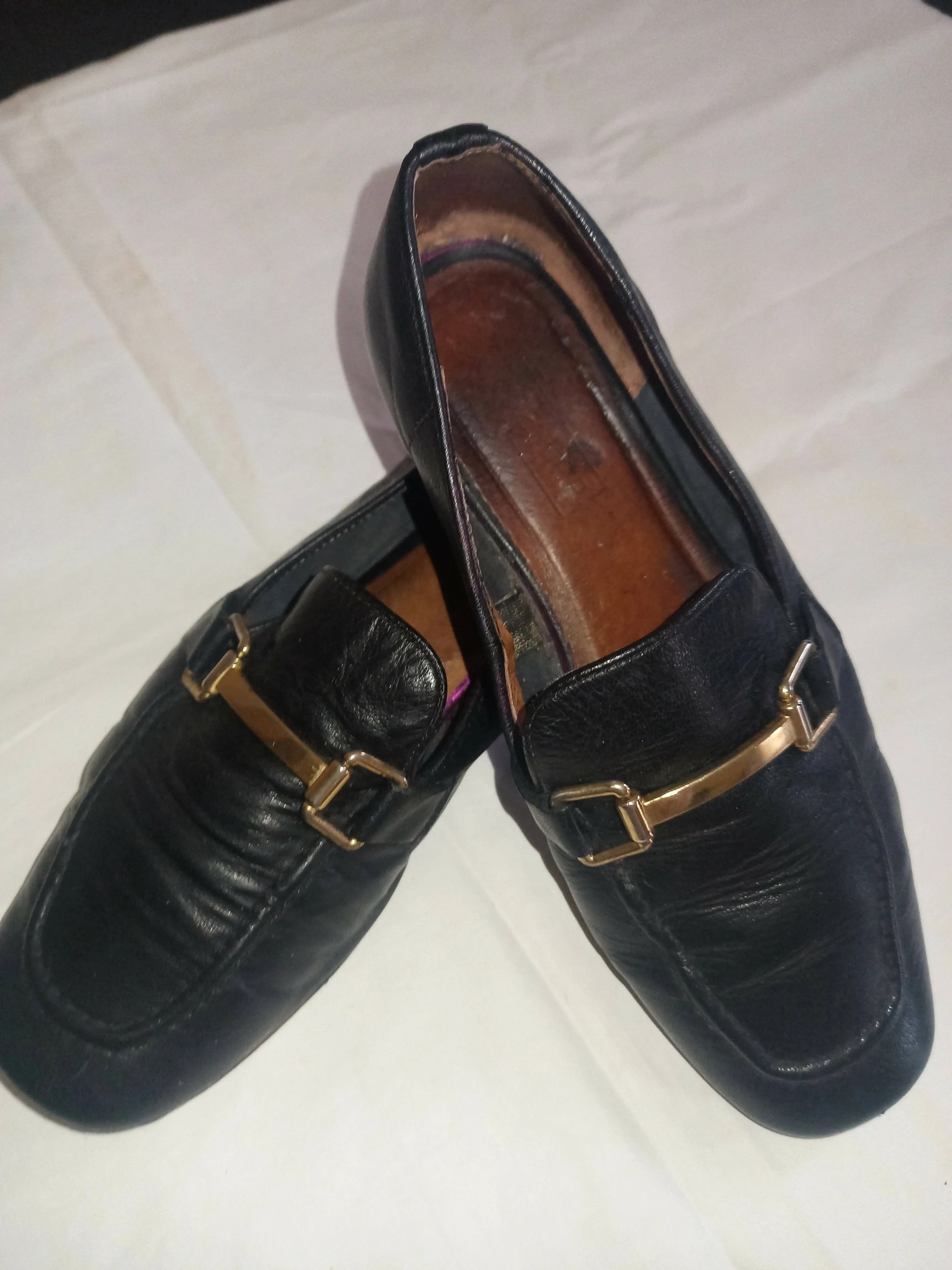 Topshop Black Leather Loafers With Gold Detail
