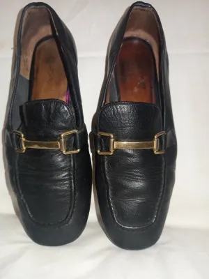 Topshop Black Leather Loafers With Gold Detail