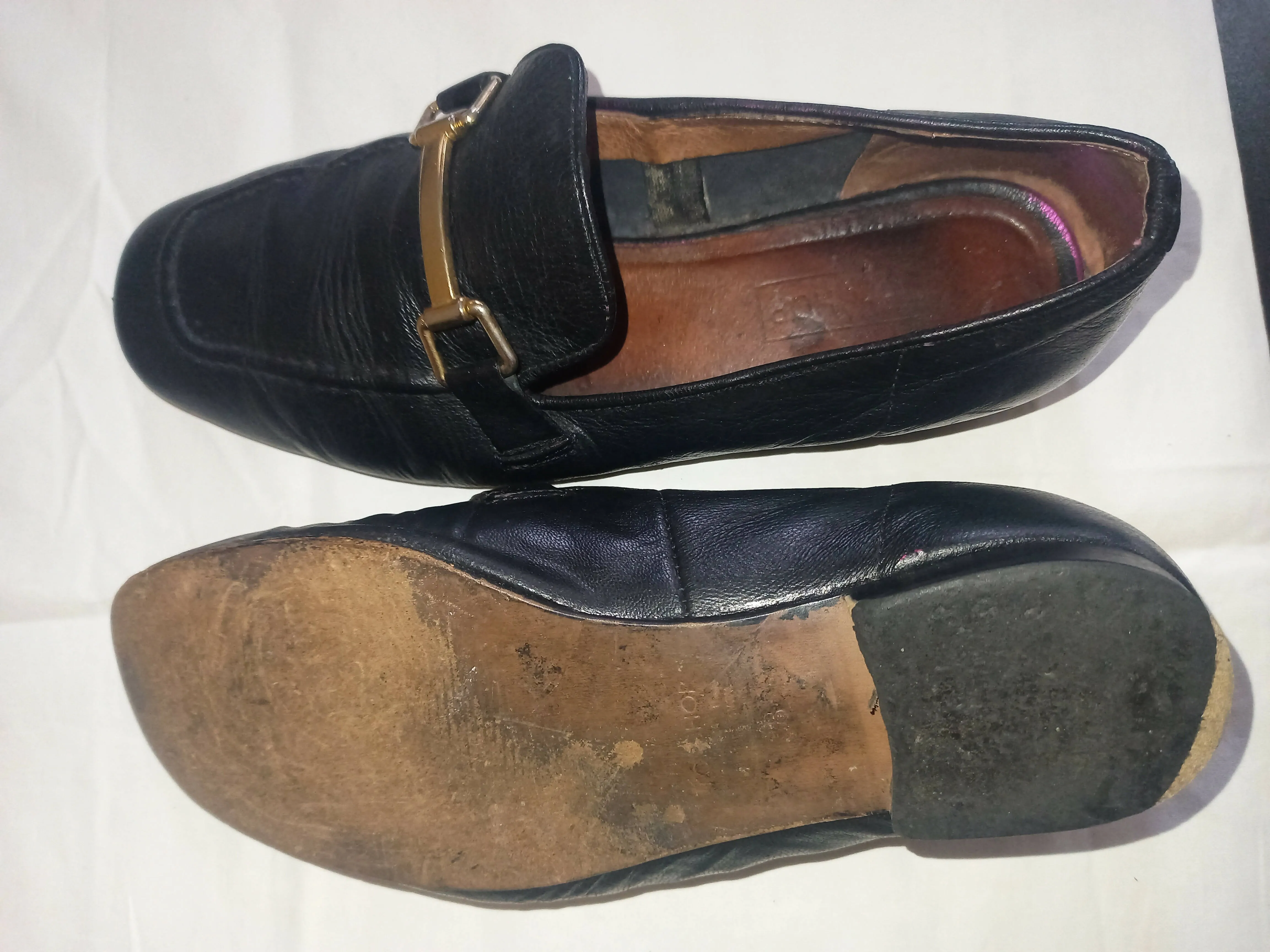 Topshop Black Leather Loafers With Gold Detail