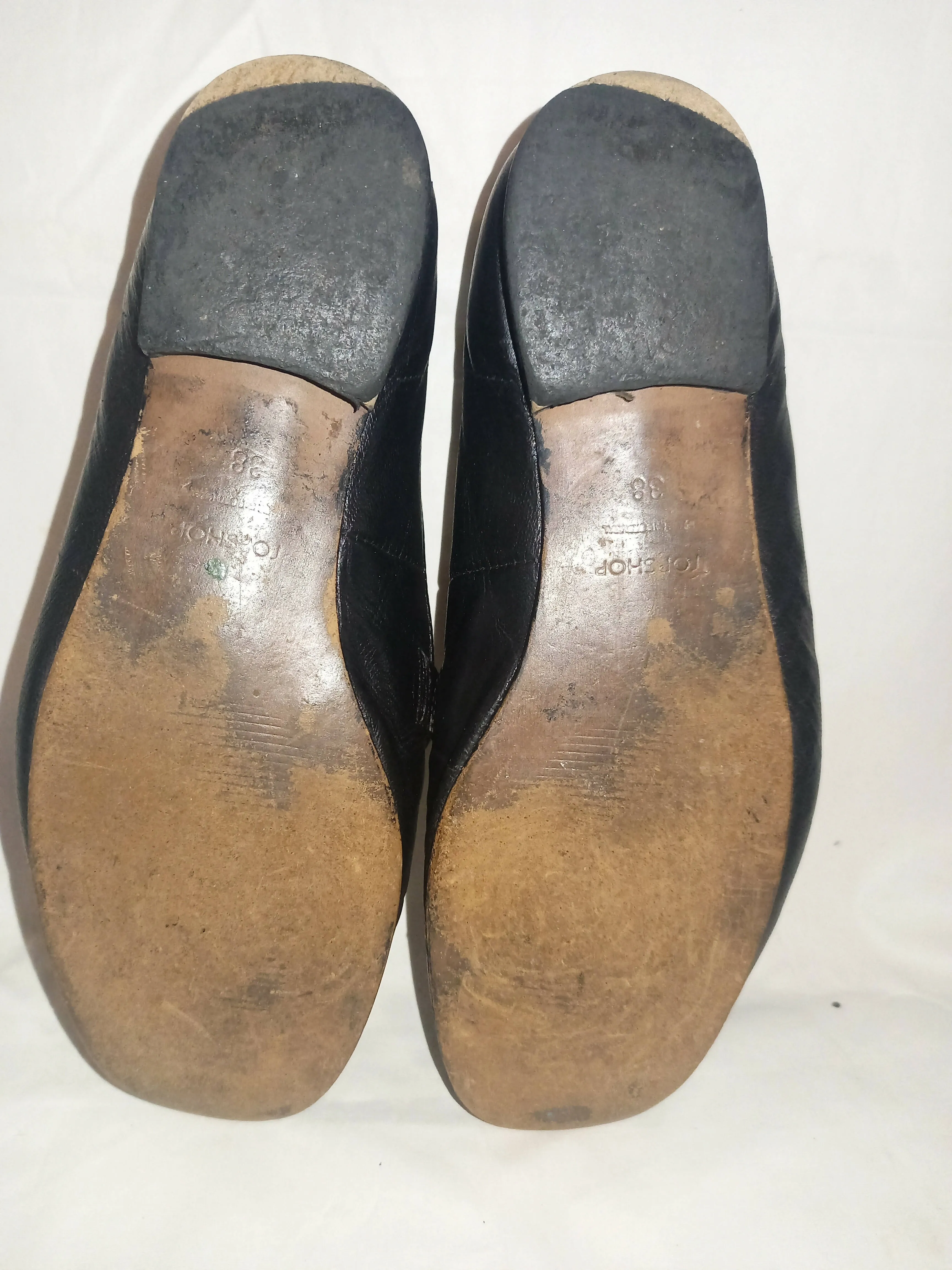 Topshop Black Leather Loafers With Gold Detail