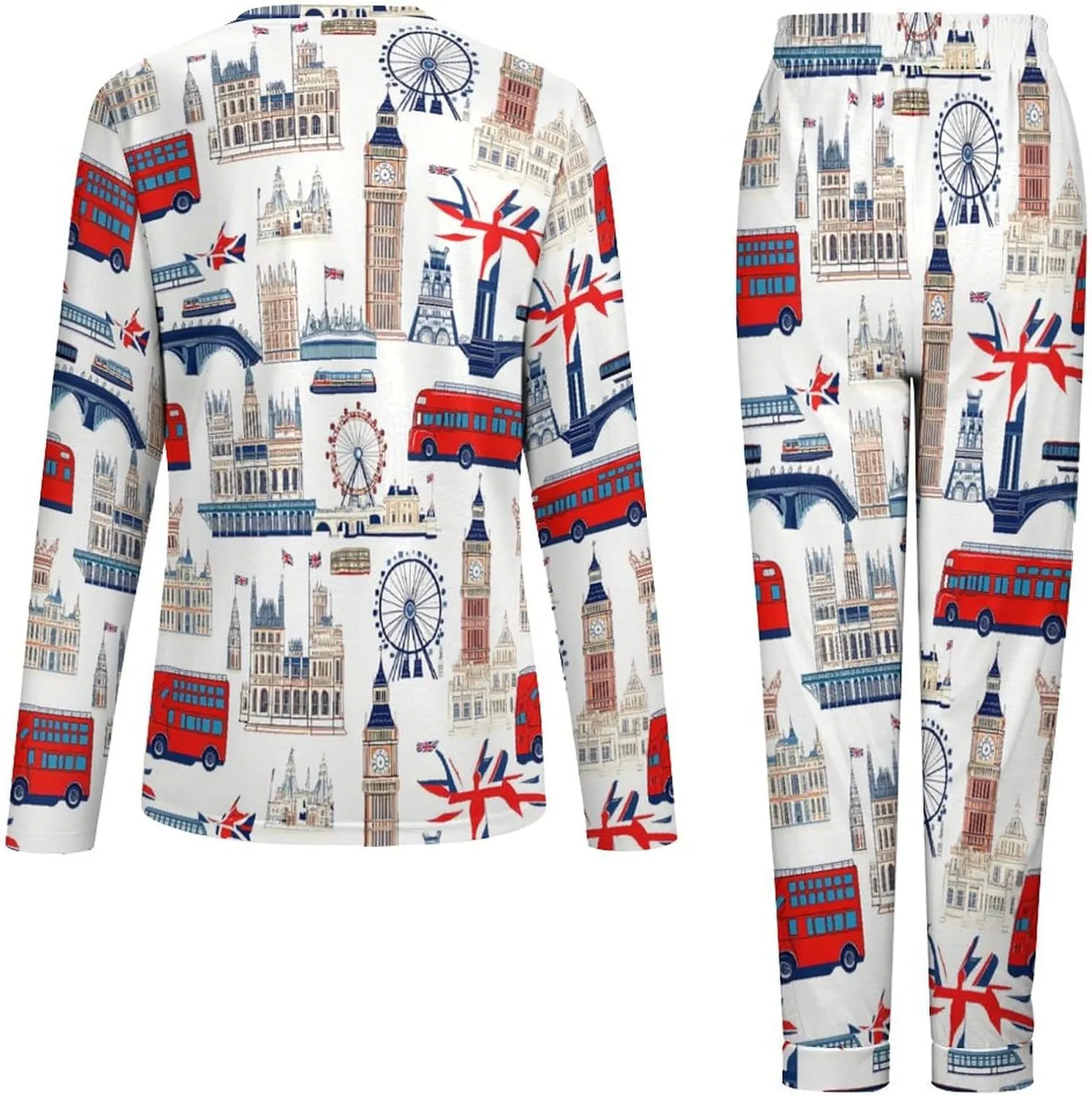 UK London Theme British Flag Women's Pajama Set Long Sleeve Lounge Set Sleepwear Pjs Loungewear Cute Tops And Pants