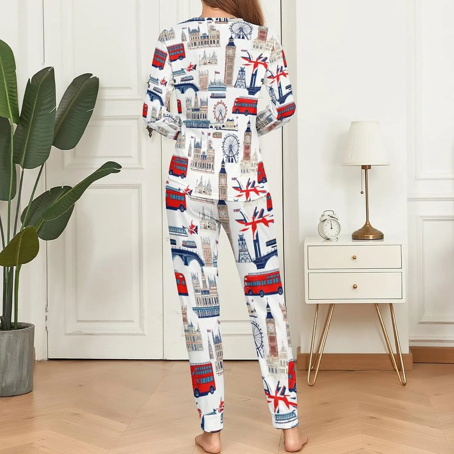 UK London Theme British Flag Women's Pajama Set Long Sleeve Lounge Set Sleepwear Pjs Loungewear Cute Tops And Pants