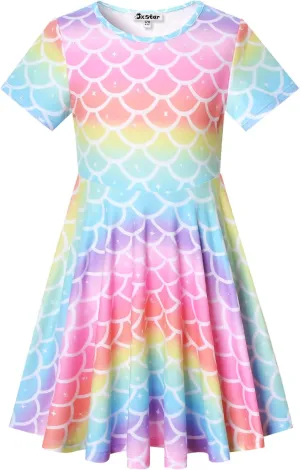 Unicorn Dresses for Girls Summer Swing Short Sleeve Casual Clothes for Kids