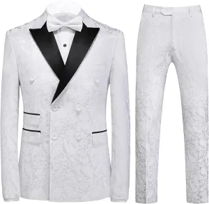 UNINUKOO Mens Suit 3 Piece Tuxedo for Men Paisley Floral Peak Lapel Double Breasted Blazer Vest Pants Set